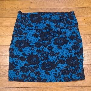 Teal & Black Lace Print Fitted Mini Skirt